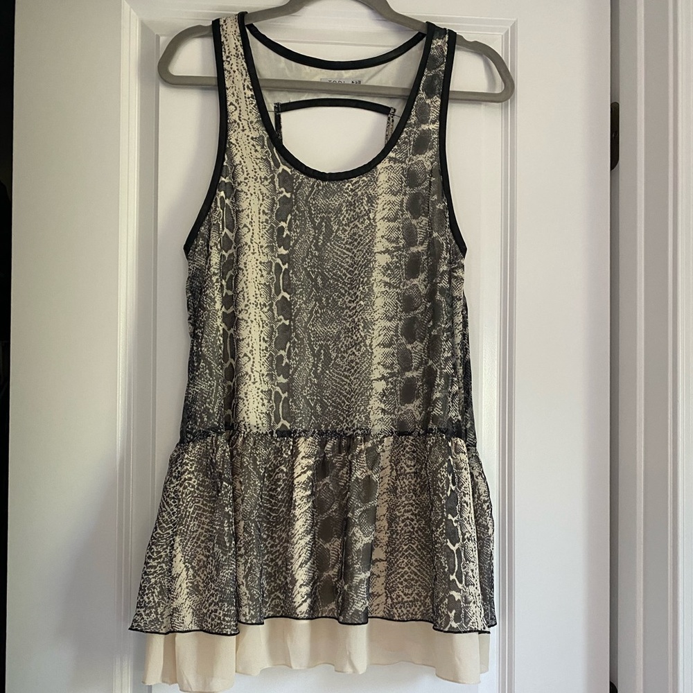 Snakeskin mini dress with leather neckline